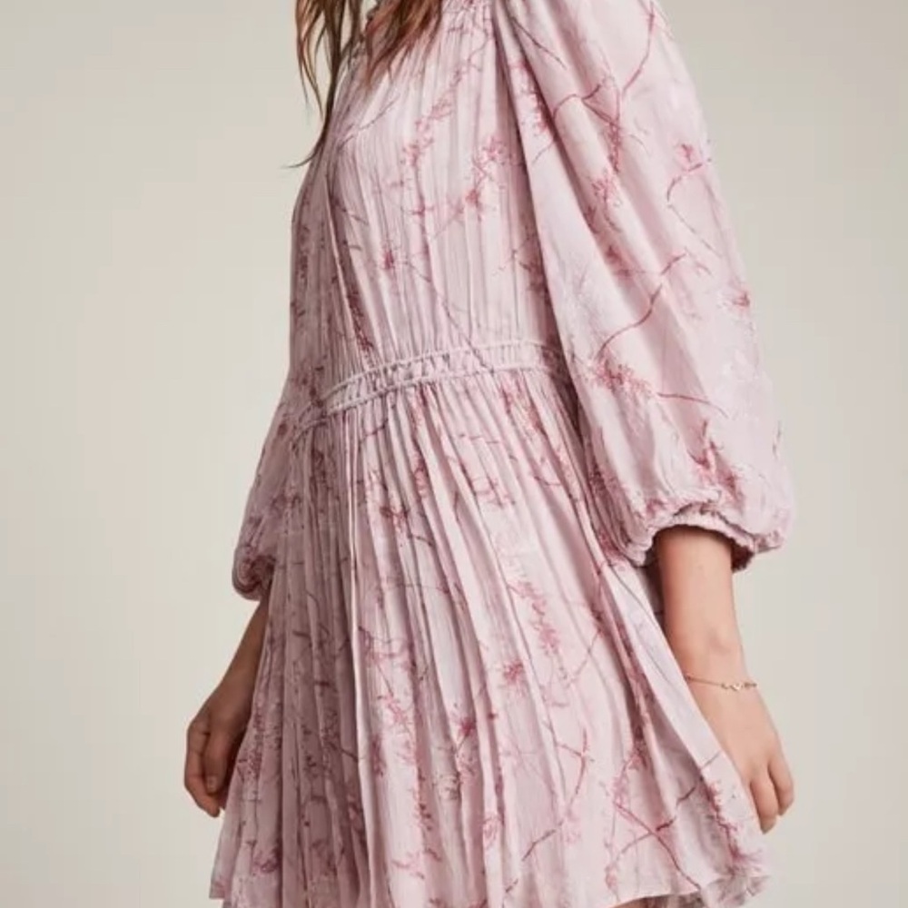Allsaints Pink Floral Boho Mini Dress Size 2 - Oversized Fit